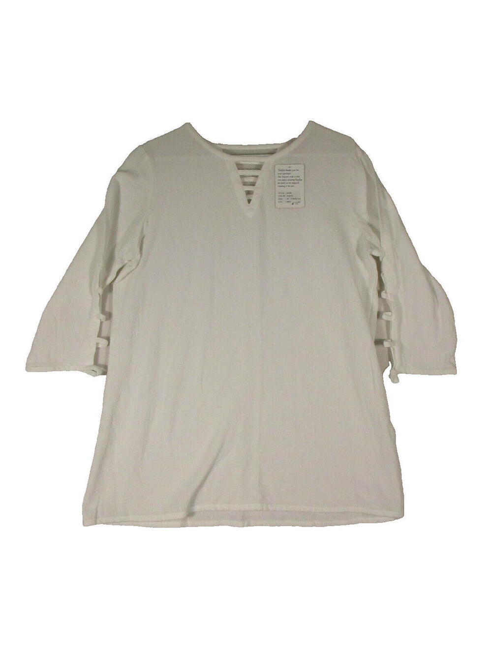 Toofan Womens Cutout Round Neck Pullover Tunic Top 3/4 Sleeve Size M White